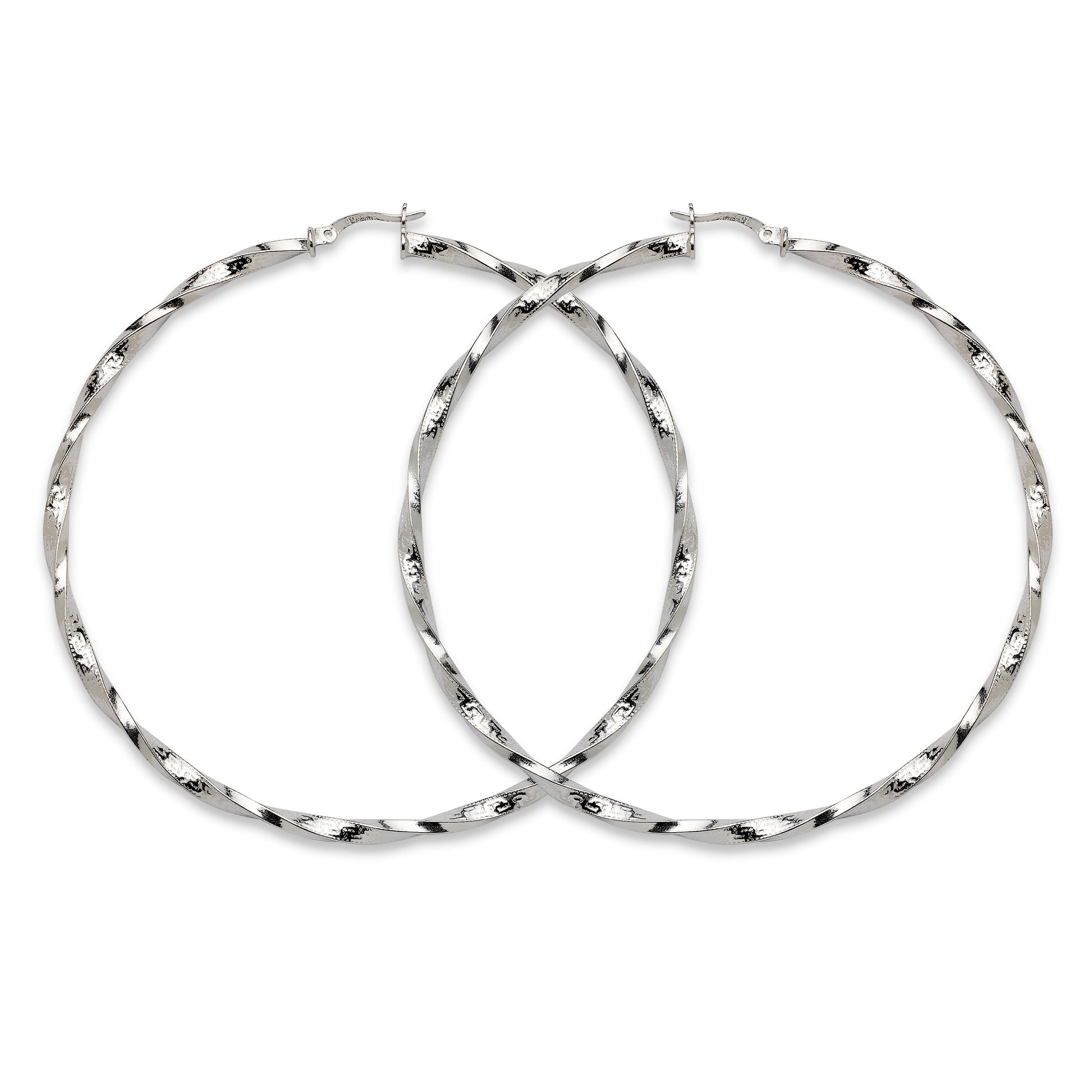High Polish Greek Key Circle Screw Hoop Earrings .925 Sterling Silver 40 mm