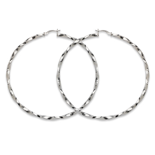 High Polish Greek Key Circle Screw Hoop Earrings .925 Sterling Silver