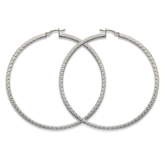 High Polish Greek Key Circle Hoop Earrings .925 Sterling Silver