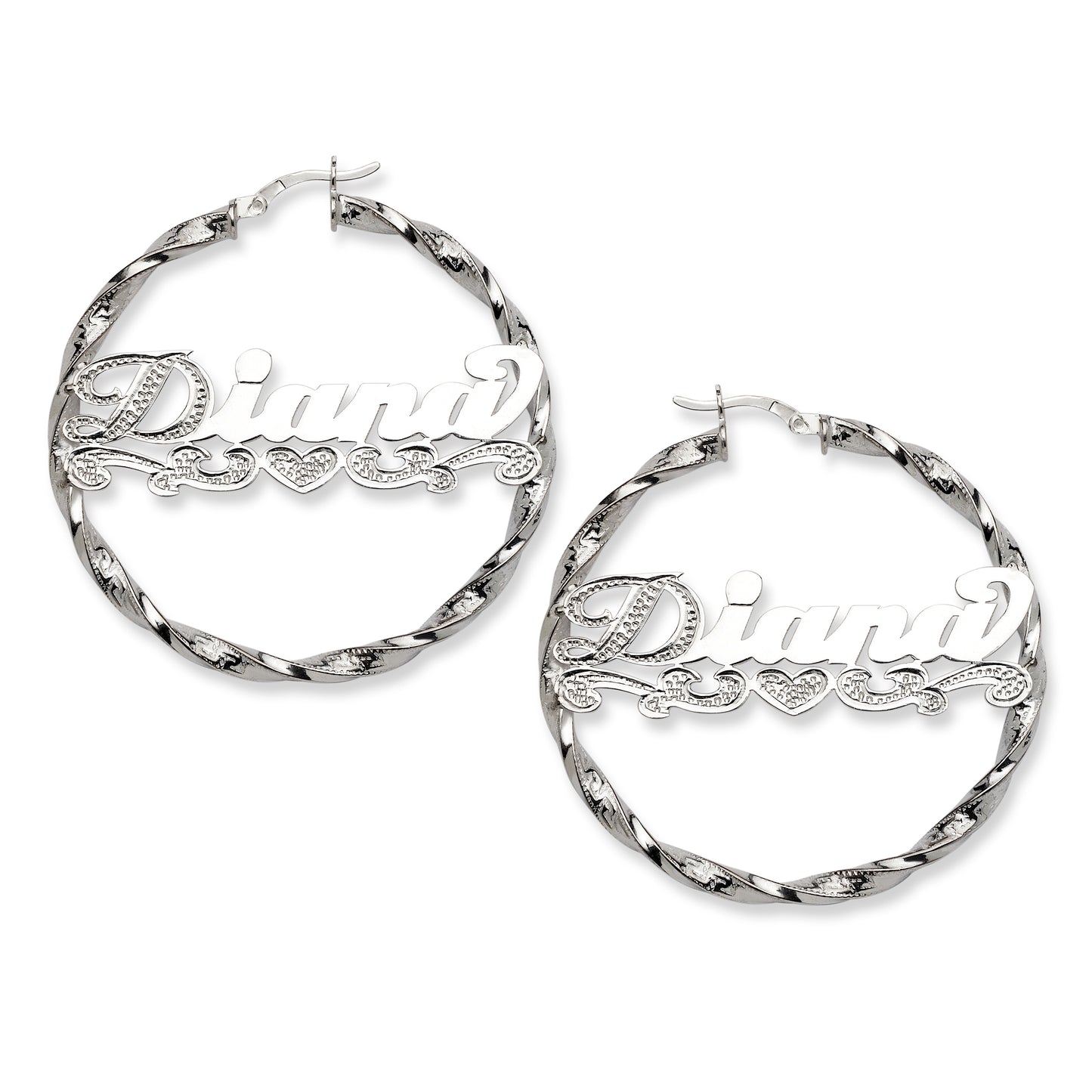 Better Jewelry, Personalized .925 Sterling Silver Greek Key Circle Screw Hoop Earrings