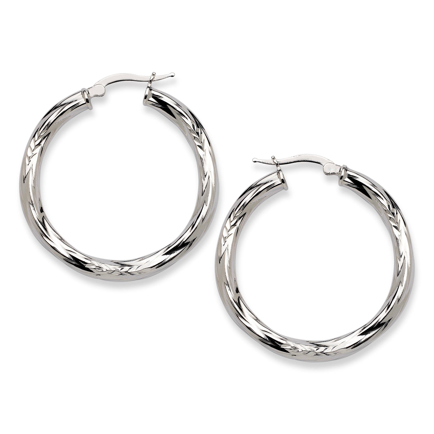 High Polish Diamond Cut Twisted Circle Hoops Earrings .925 Sterling Silver