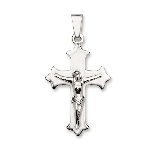 Budded Crucifix Cross .925 Sterling Silver Charm Pendant