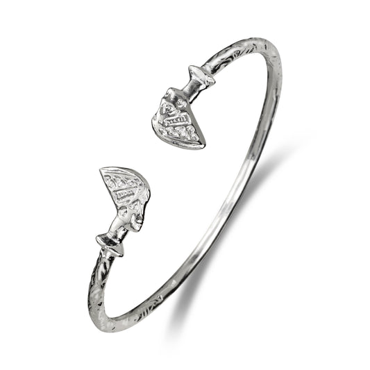 Handmade Egyptian Queen Nefertiti 925 sterling silver West Indian bangle bracelet, African-inspired design, available in 7 to 9.5 inches