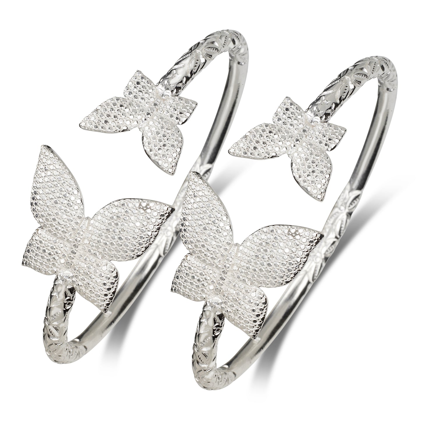 Butterfly .925 Sterling Silver West Indian Bangles, 1 pair