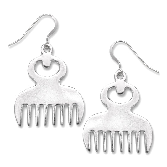 African Comb Earrings / Duafe Earrings / Adinkra Symbol - Afrocentric Jewelry, .925 Sterling Silver Earrings