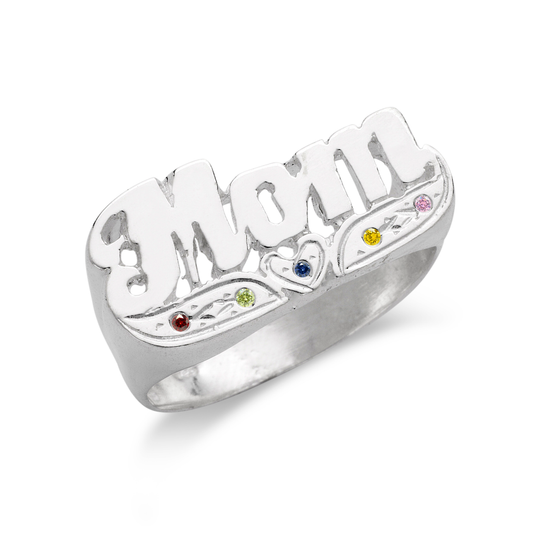 Better Jewelry Personalized .925 Sterling Silver Birthstone Mom Ring