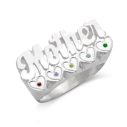 Better Jewelry Personalized .925 Sterling Silver Birthstone Mother Ring