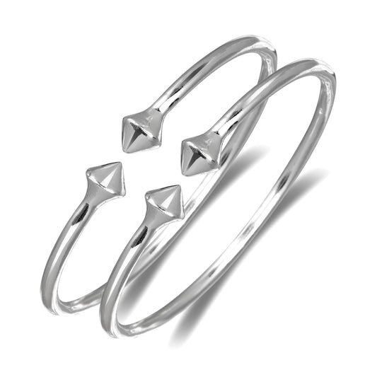 Thick Pyramid .925 Sterling Silver Plain West Indian Bangles, 1 pair