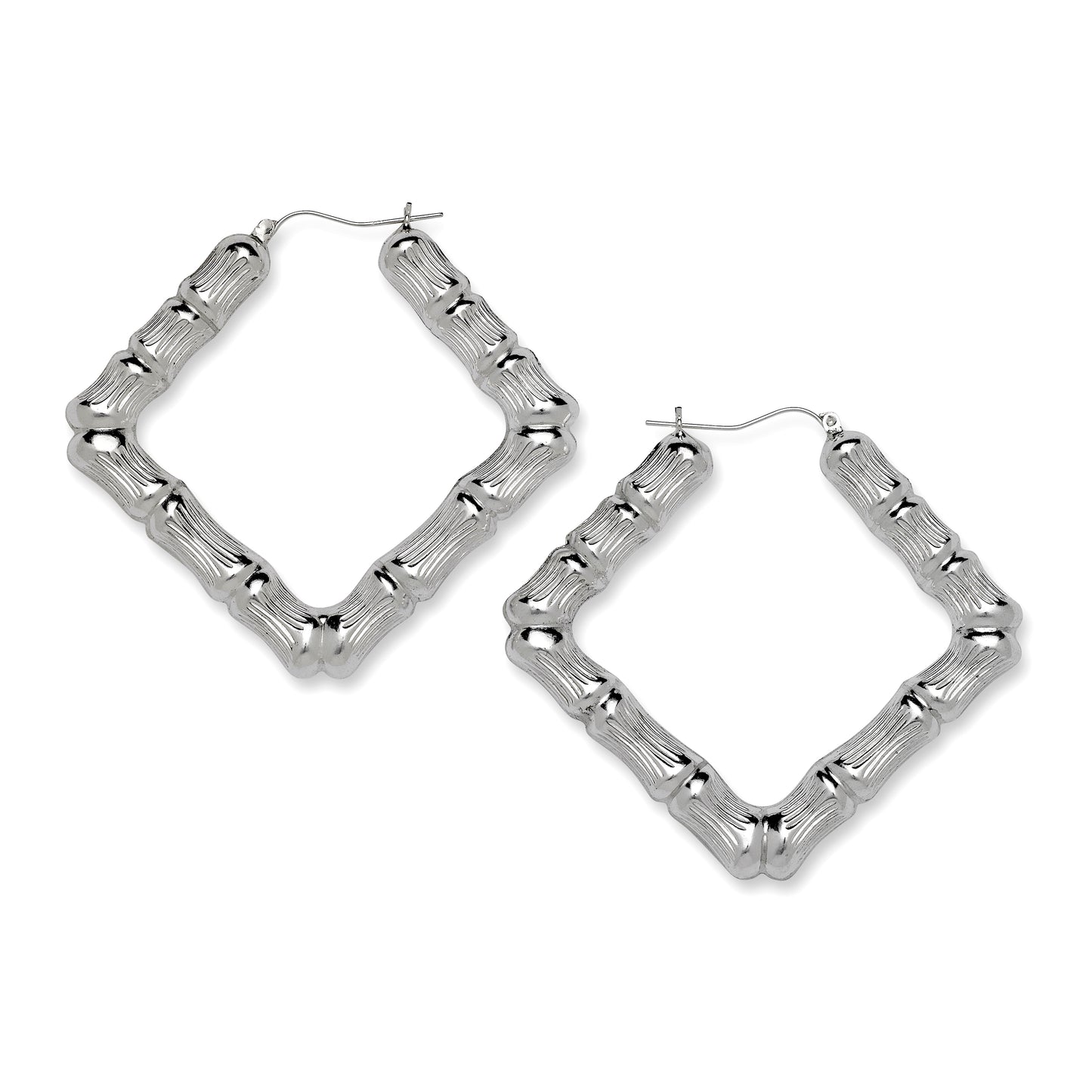 Better jewelry .925 Sterling Silver Square Bamboo Earrings Hoops, Rhombus Hoops