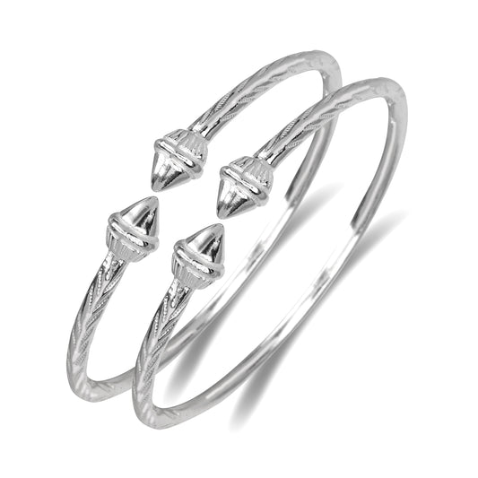 Better Jewelry Elegant Pointed Ends .925 Sterling Silver West Indian Bangles, 1 pair