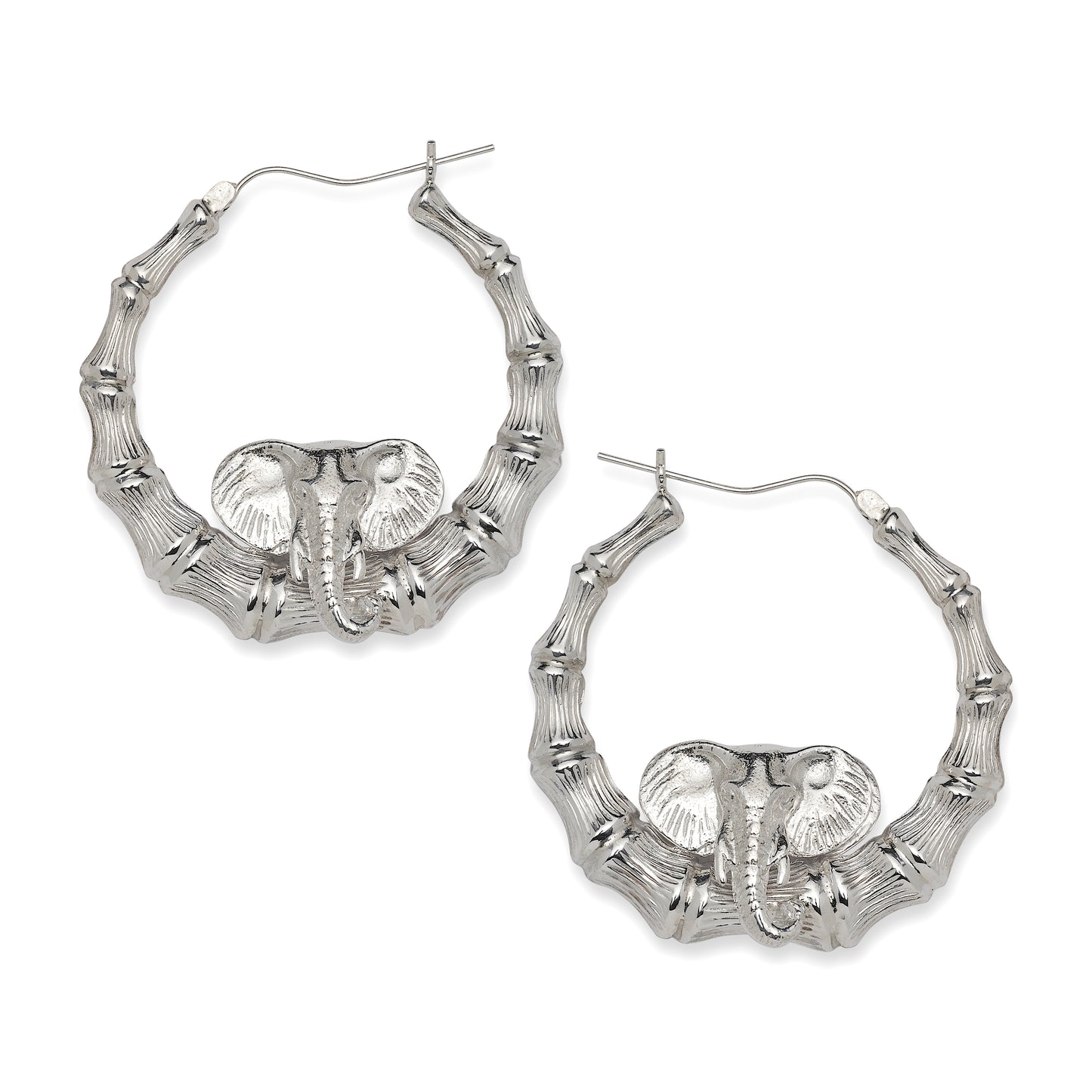 Elephant 925 Sterling Silver Bamboo Hoops, Earrings