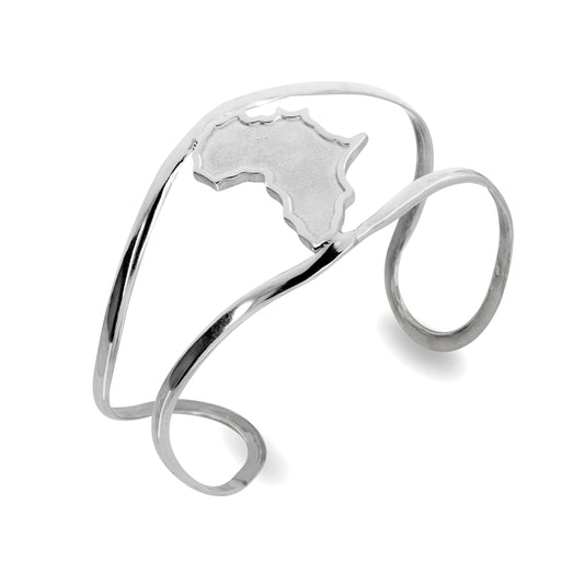African Map 925 Sterling Silver Cuff Bracelet, Adjustable Bangle