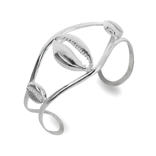 Cowrie Shell 925 Sterling Silver Cuff Bracelet, Adjustable Bangle