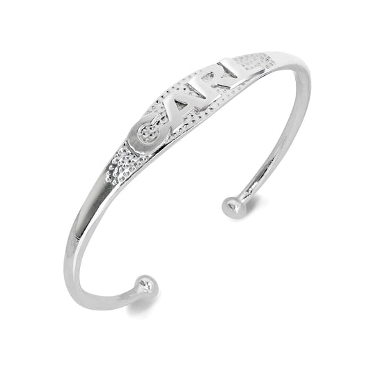 Personalized 925 Sterling Silver Custom Name Plate West Indian Bangle with Ball Ends