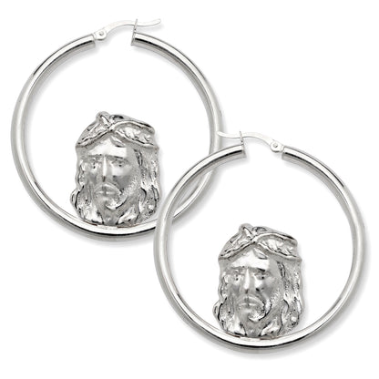Jesus 925 Sterling Silver Hoops Earrings