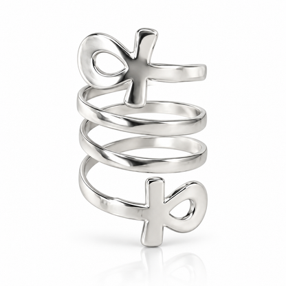 Ankh Spiral Wrap Ring – .925 Sterling Silver