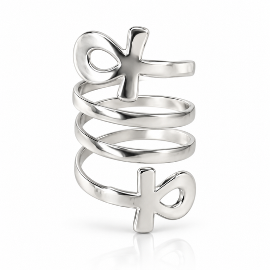 Ankh Spiral Wrap Ring – .925 Sterling Silver
