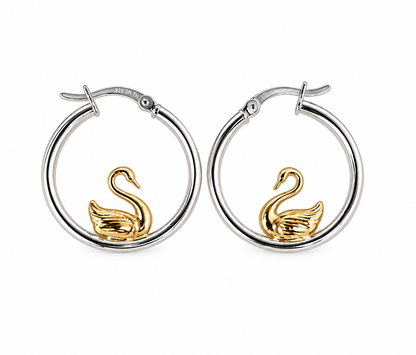 Swan .925 Sterling Silver Hoop Earrings