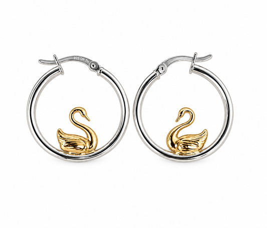 Swan .925 Sterling Silver Hoop Earrings