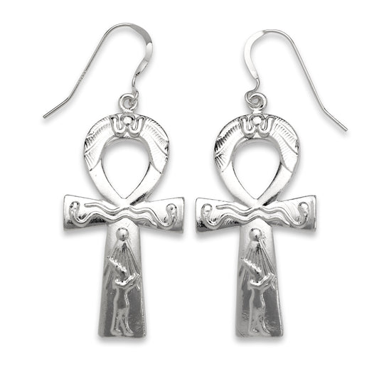 Sterling Silver Ankh Cross Earrings – Symbol of Life & Eternal Style
