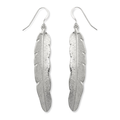 Solid .925 Sterling Silver Large Feather Earrings