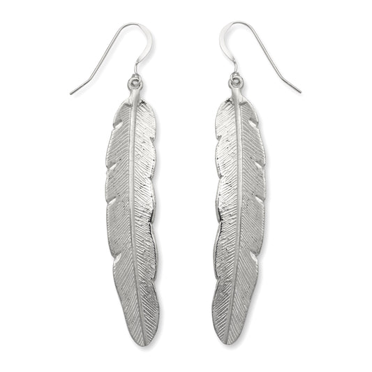 Solid .925 Sterling Silver Large Feather Earrings