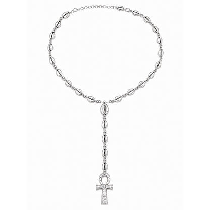 Cowrie Shell & Ankh Y .925 Sterling Silver Necklace Y-Shaped