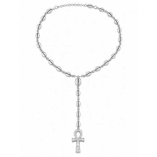 Cowrie Shell & Ankh Y-Shaped .925 Sterling Silver Necklace