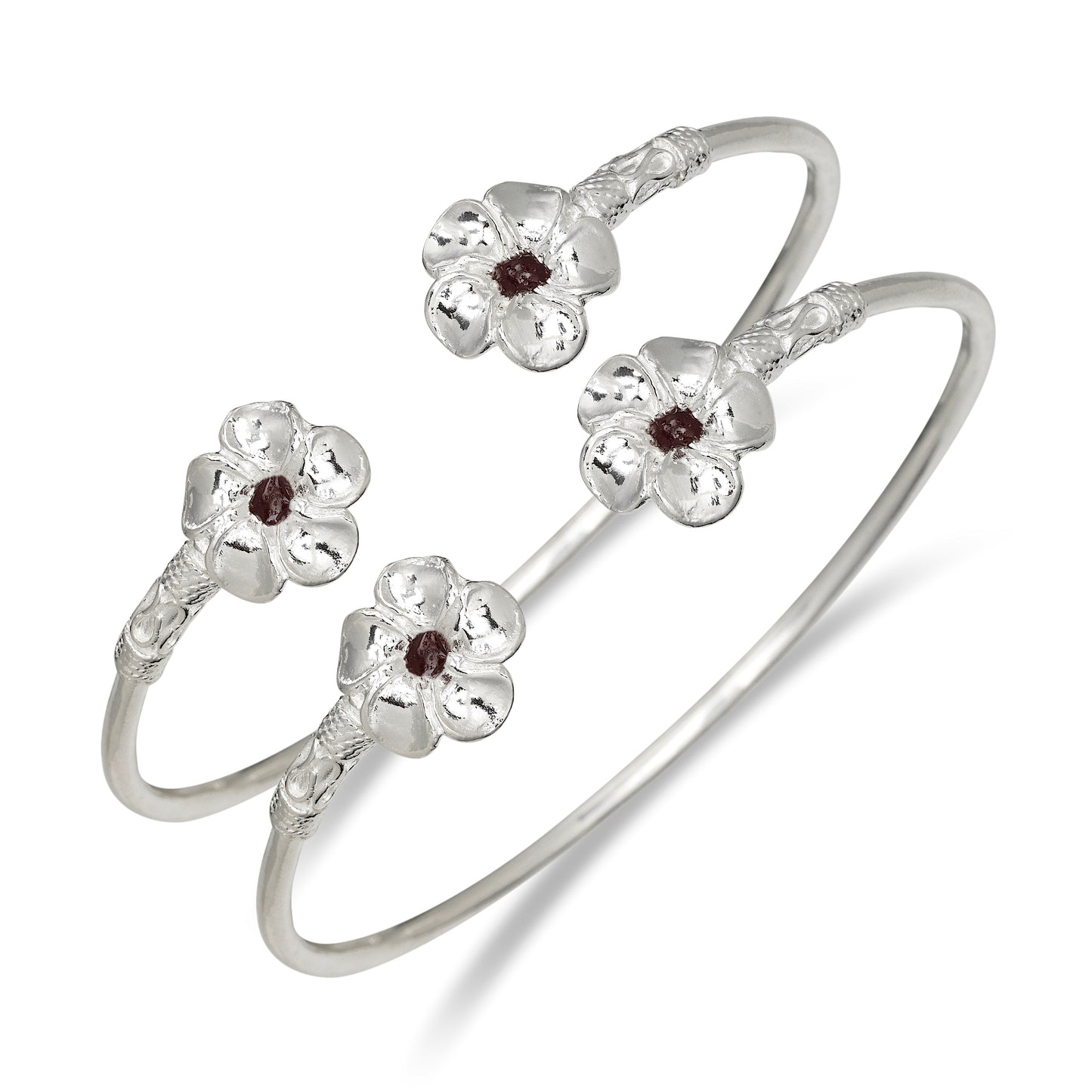 Better Jewelry Flower .925 Sterling Silver West Indian Bangles with Enamel dots, 1 pair