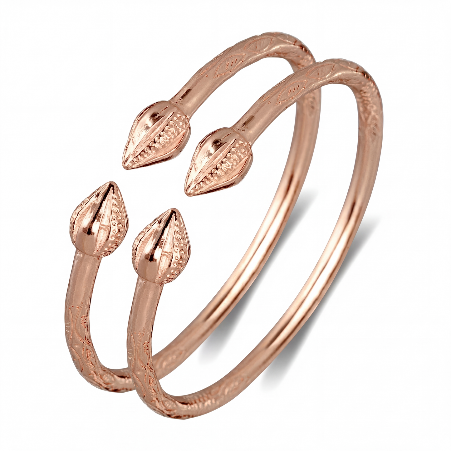 Large Cocoa Pods Pointy Bulb Pure Copper West Indian Bangles, 1 pair