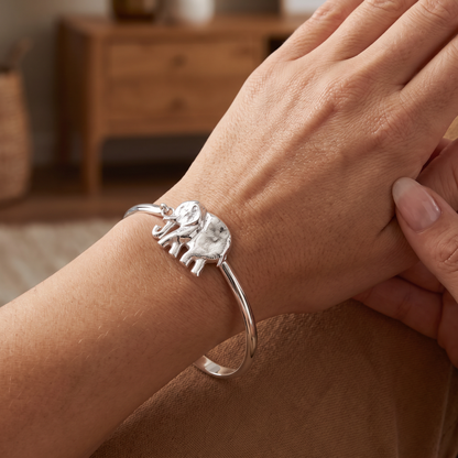 Elephant .925 Sterling Silver Hook Bangle, 1 piece