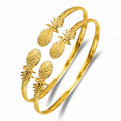 Better Jewelry .925 Sterling Silver Pineapple West Indian Bangles, 1 pair