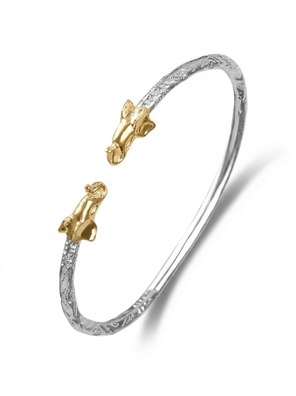 Better Jewelry Elephant .925 Sterling Silver + 14K Gold Ends West Indian Bangle