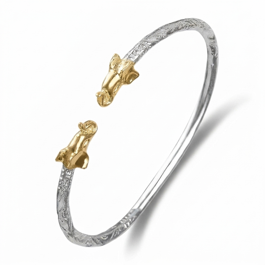 Better Jewelry Elephant .925 Sterling Silver + 14K Gold Ends West Indian Bangle