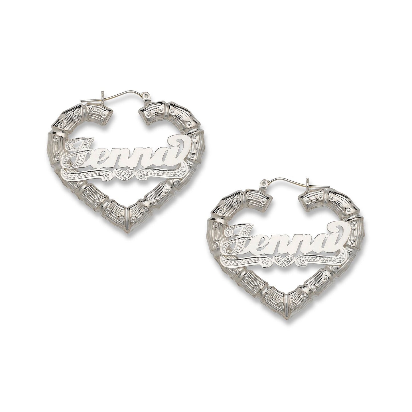 Better Jewelry Heart Bamboo Silver Hoops with Personalized Name