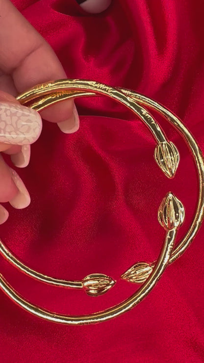 Better Jewelry Cocoa Pods .925 Sterling Silver West Indian Bangles, 1 pair