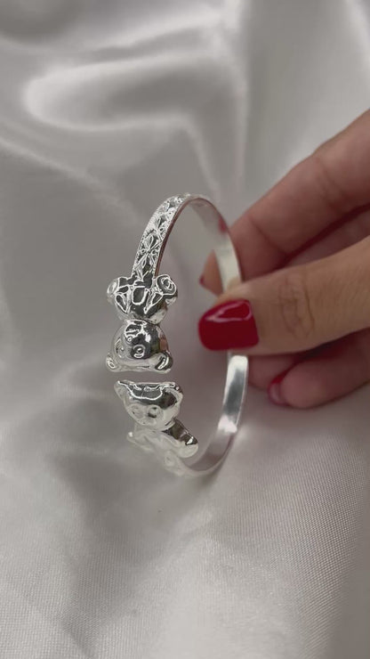 Teddy Bear .925 Sterling Silver Flat West Indian Bangle, 1 piece