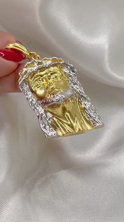 14k Gold Plated Jesus Head 925 Sterling Silver pendant