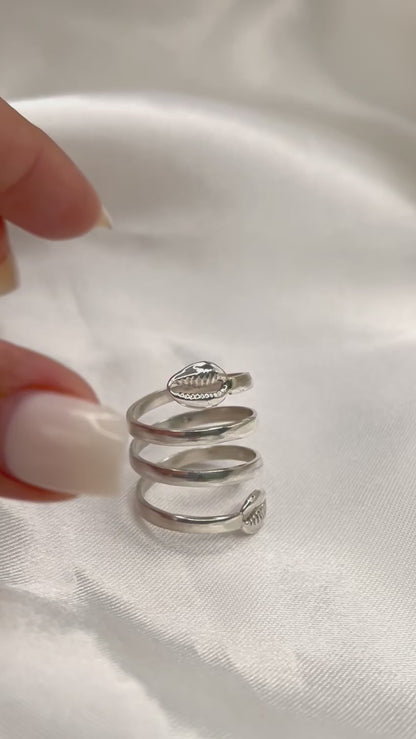 Better Jewelry Solid .925 Sterling Silver Spiral Three Row Cowrie Shell Ring