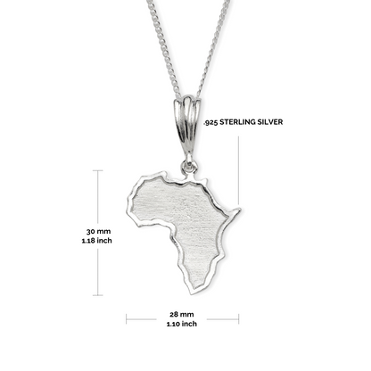 Better Jewelry, Large African Map .925 Sterling Silver Pendant with Cuban Chain