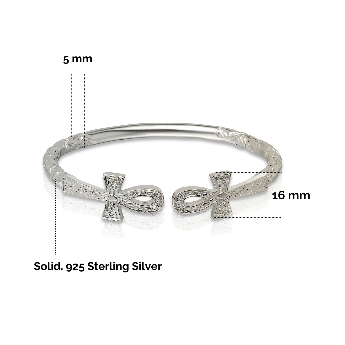 Better Jewelry Solid .925 West Indian Silver Bangle with Large Ankh Cross Ends, 1 piece