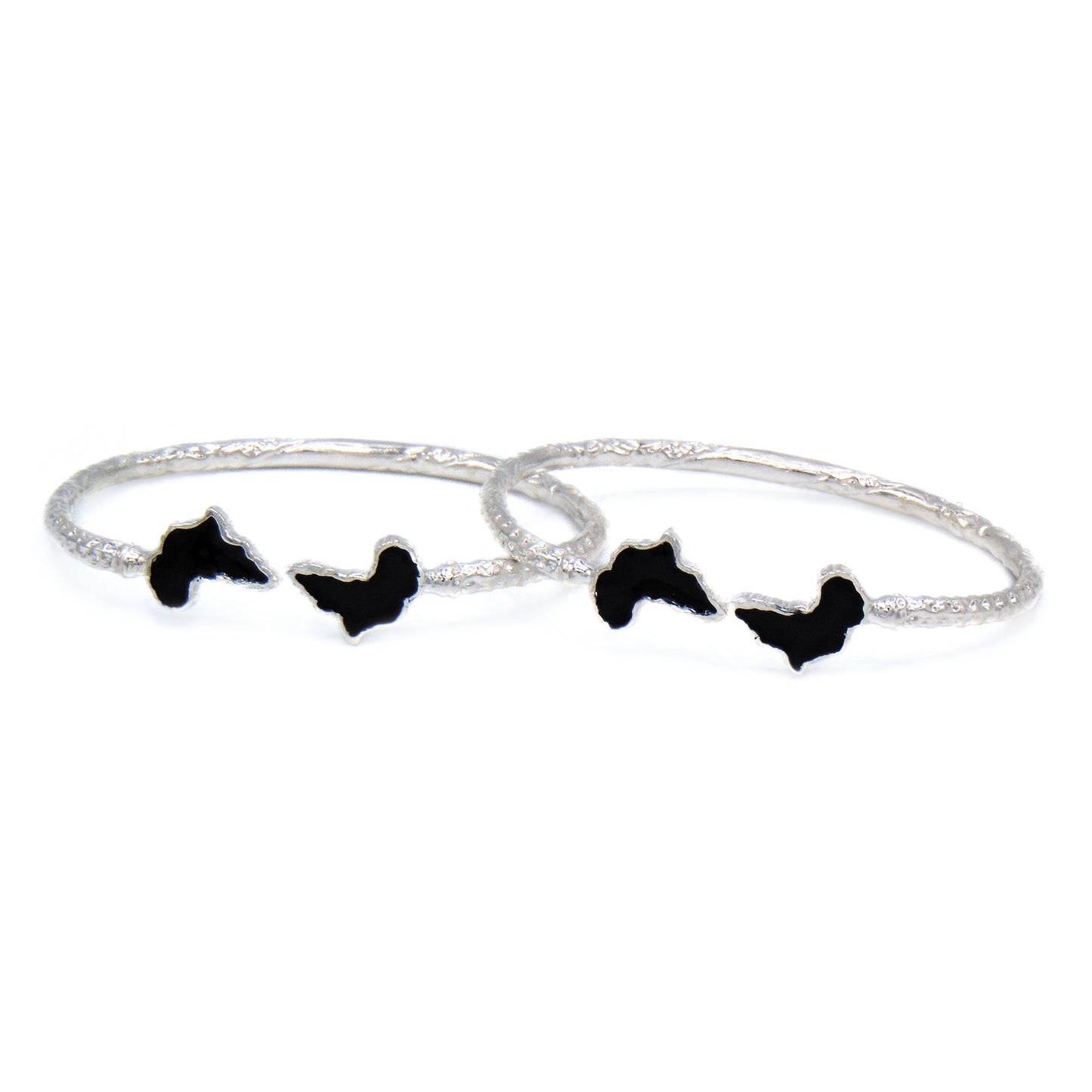 Africa Ends .925 Sterling Silver West Indian Bangles w. Black Enamel (Pair) - Betterjewelry