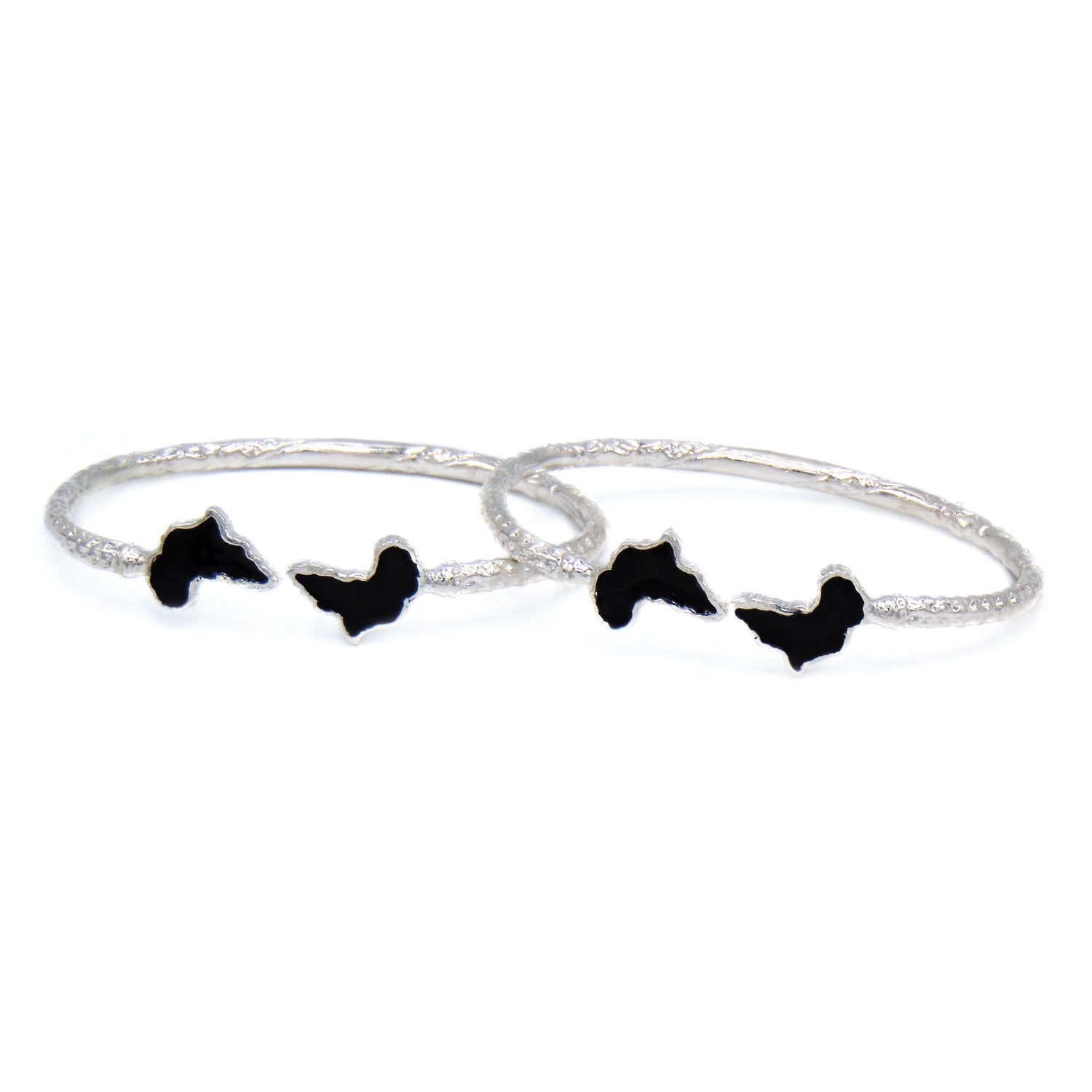 Africa Ends .925 Sterling Silver West Indian Bangles w. Black Enamel (Pair) - Betterjewelry