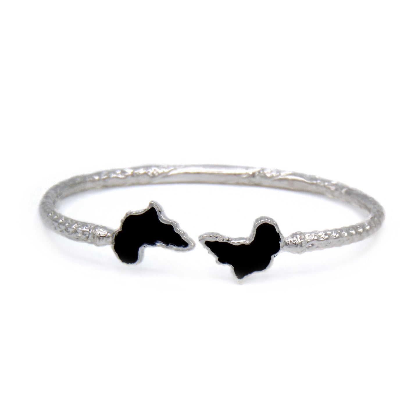 Africa Ends .925 Sterling Silver West Indian Bangle w. Black Enamel (Made in USA) - Betterjewelry