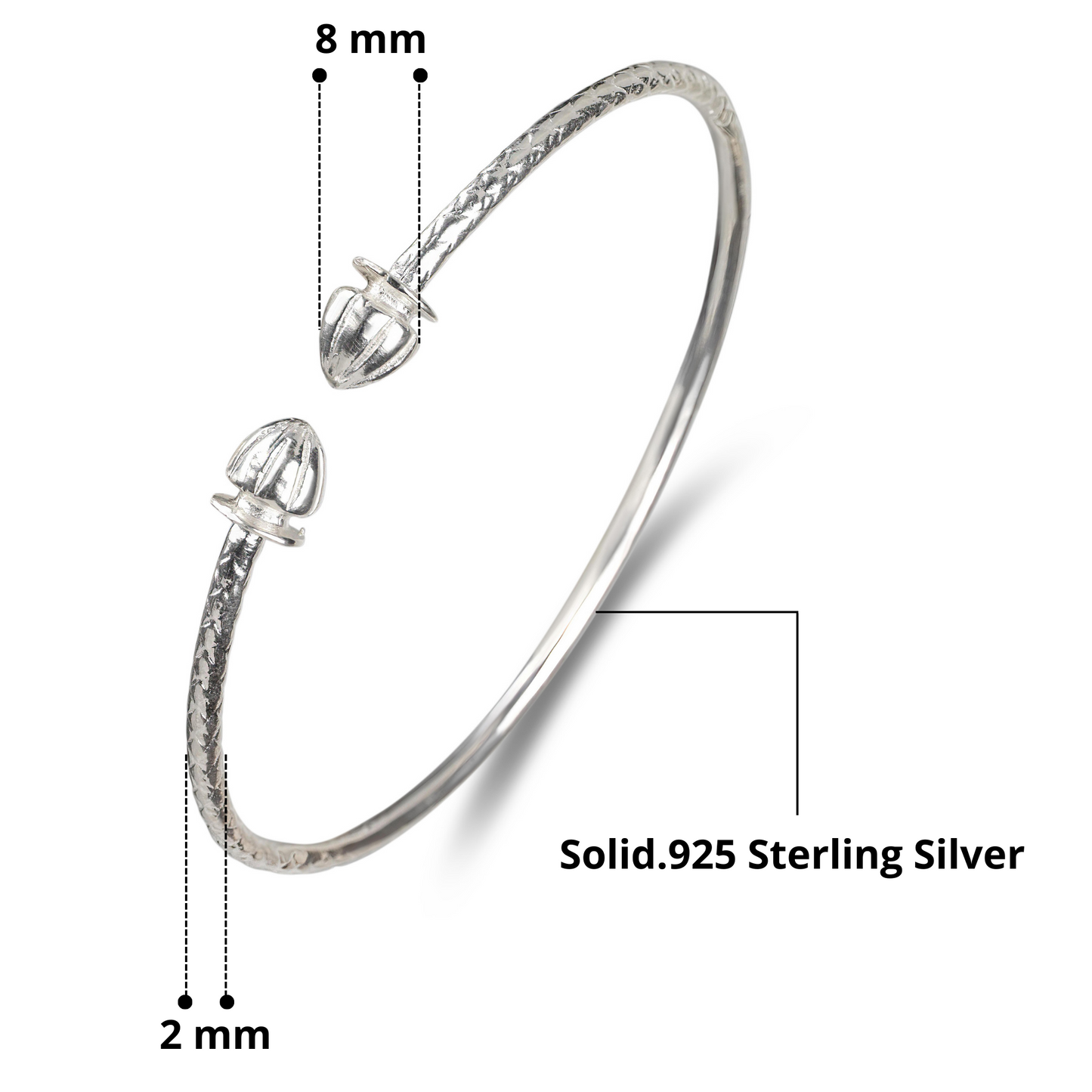Better Jewelry Acorn .925 Sterling Silver West Indian Bangles (Pair)