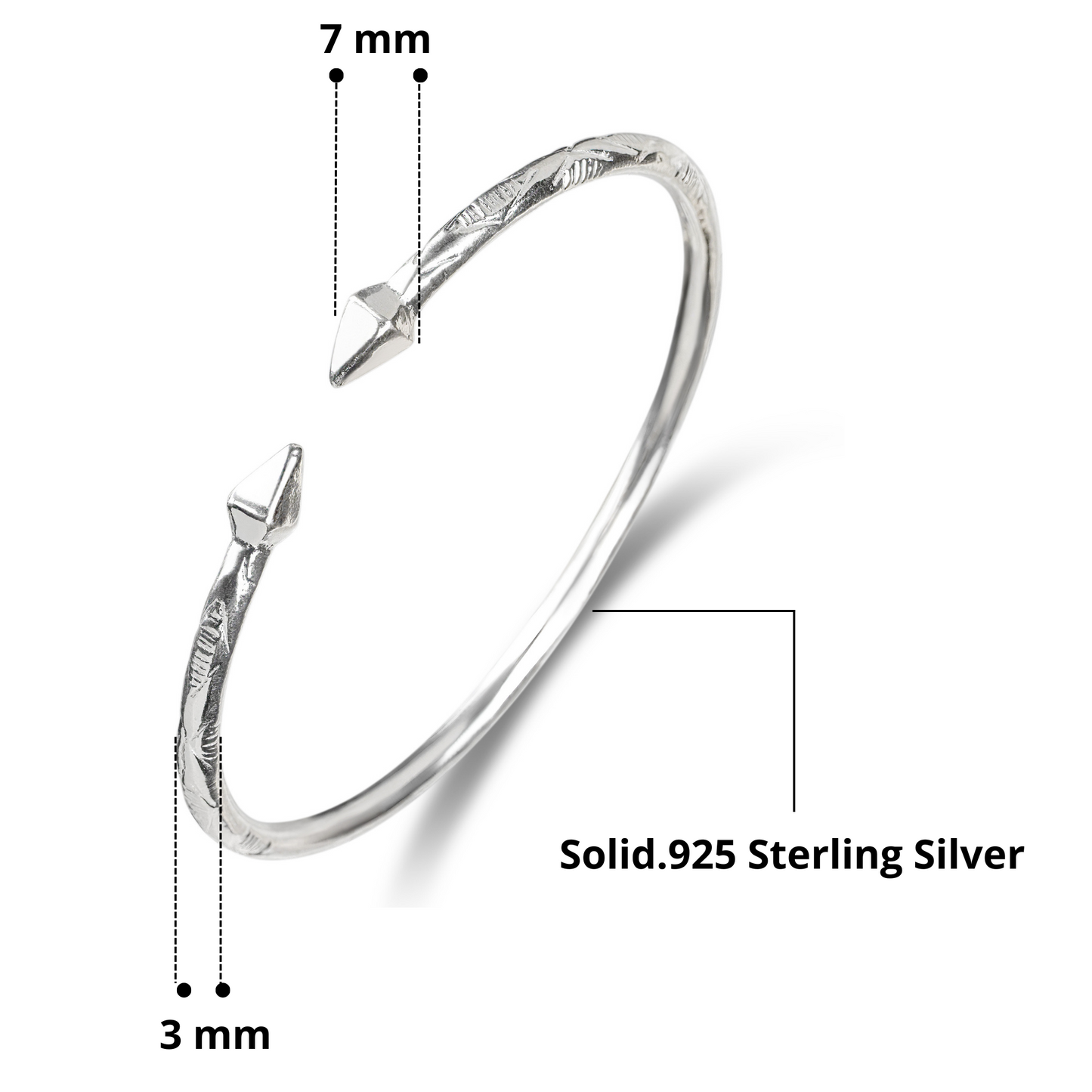 Better Jewelry Pyramid .925 Sterling Silver West Indian Bangle, 1 piece