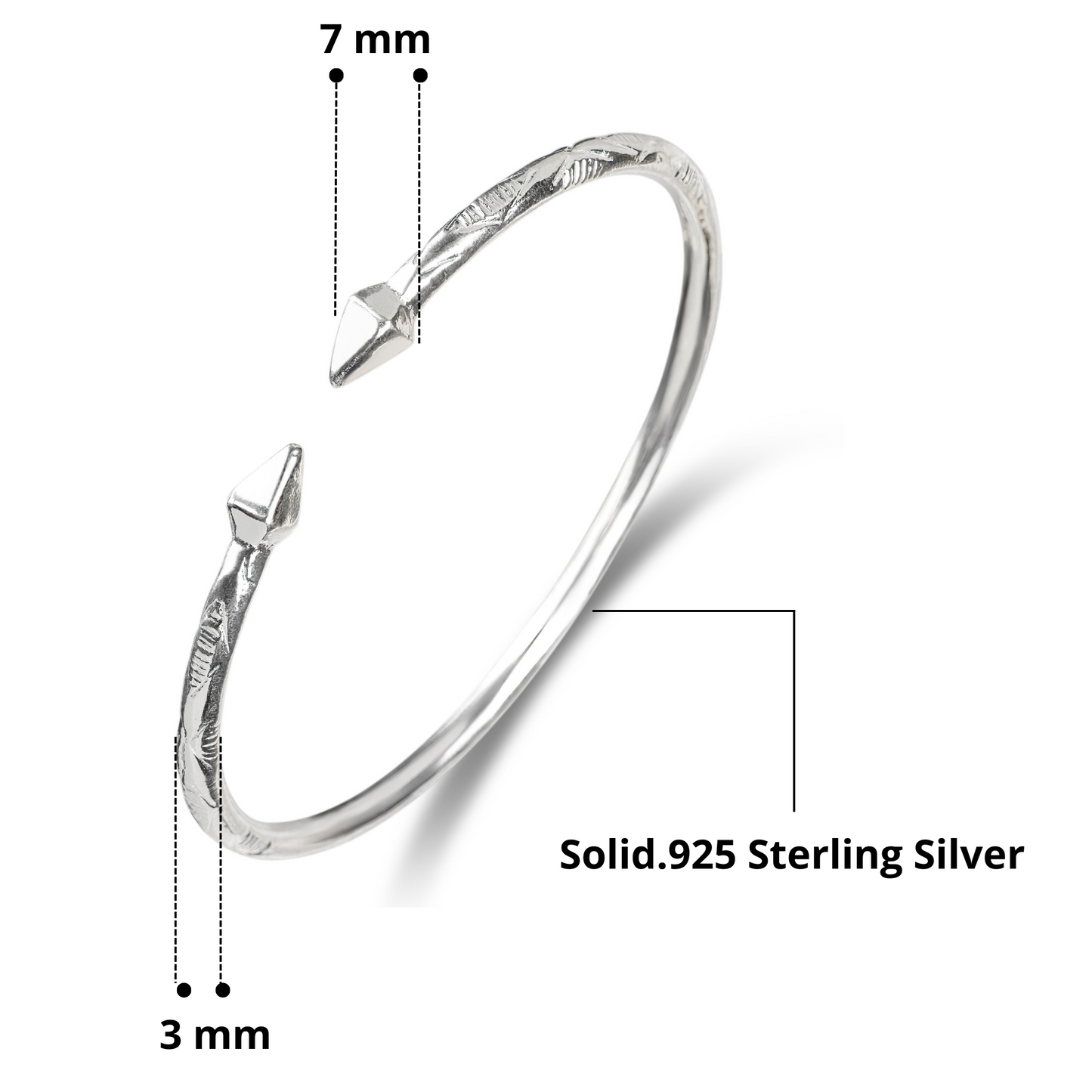 Better Jewelry Pyramid .925 Sterling Silver West Indian Bangles (Pair) (Made in USA)