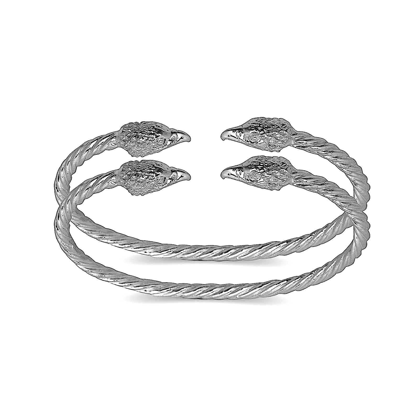 Eagle ends coiled rope West Indian bangles .925 Sterling silver (MADE IN USA) (pair) - Betterjewelry