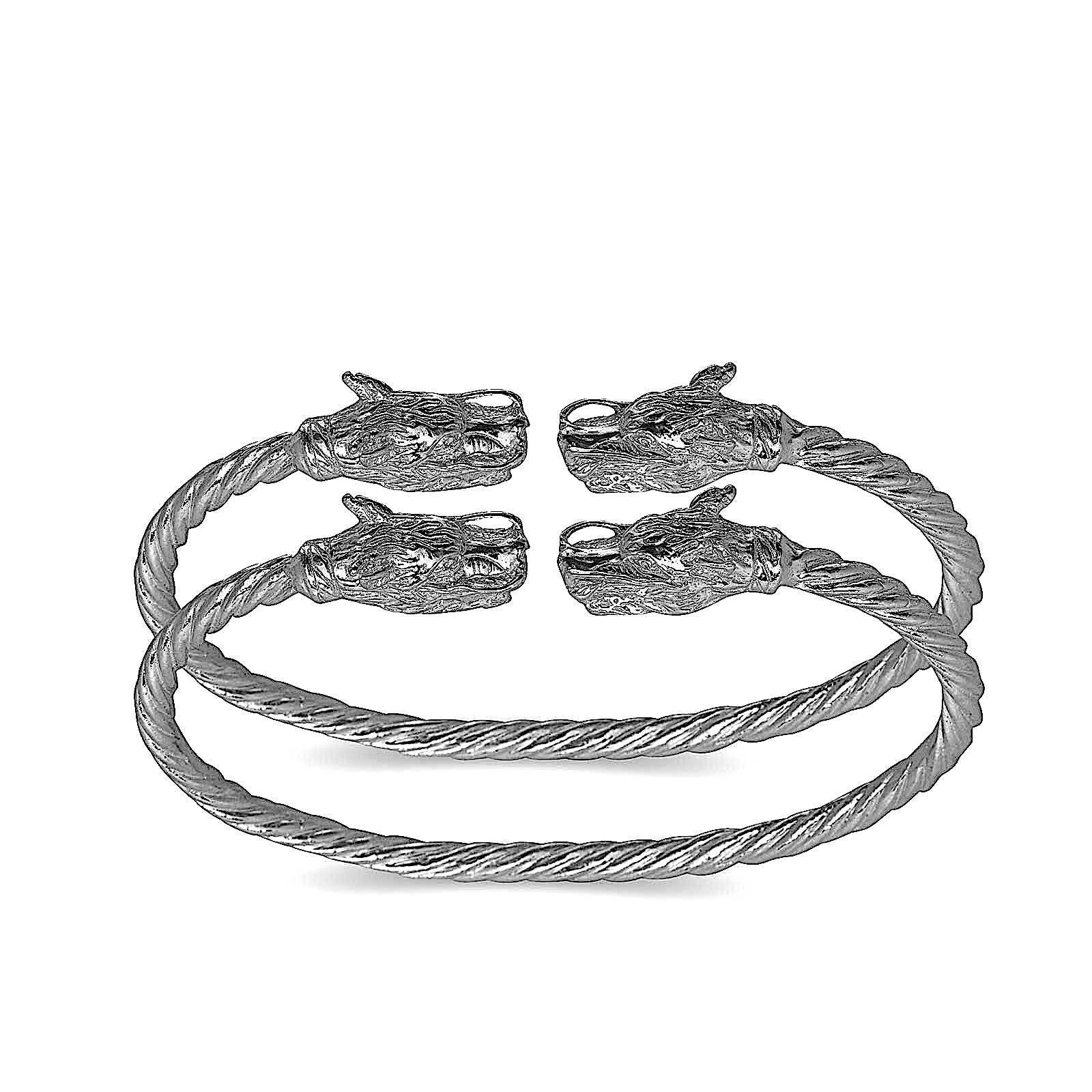 Dragon ends coiled rope West Indian bangles .925 Sterling silver (MADE IN USA) - Betterjewelry