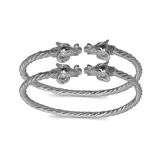 Elephant ends coiled rope West Indian bangles .925 Sterling silver (MADE IN USA) (pair) - Betterjewelry